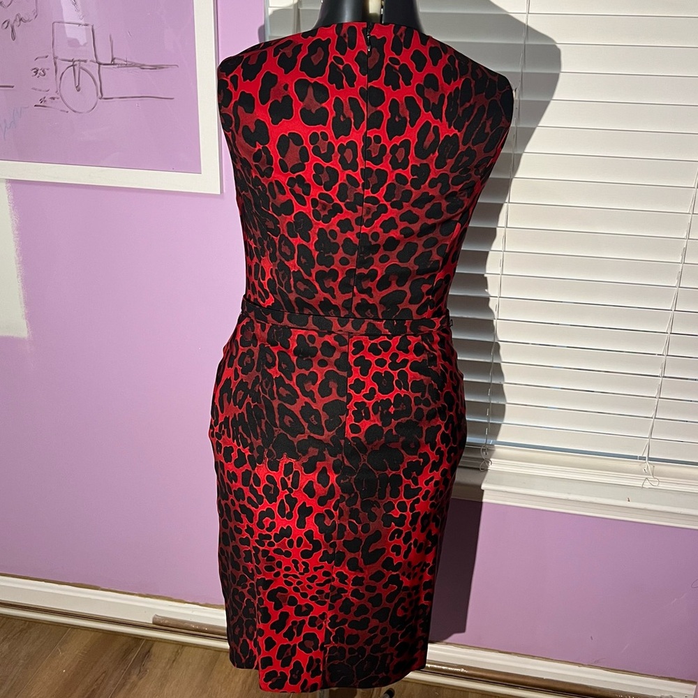Cache Red Leopard 🐆 Belted Trench and Sleeveless Pencil Dress - Picture 4 of 7